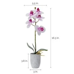 MIKASA 16 Inch Faux Orchid In Grey Pot, White And Fuchsia -Tableware Shop 16 inch faux orchid in grey pot white and fuchsia 5291153 4