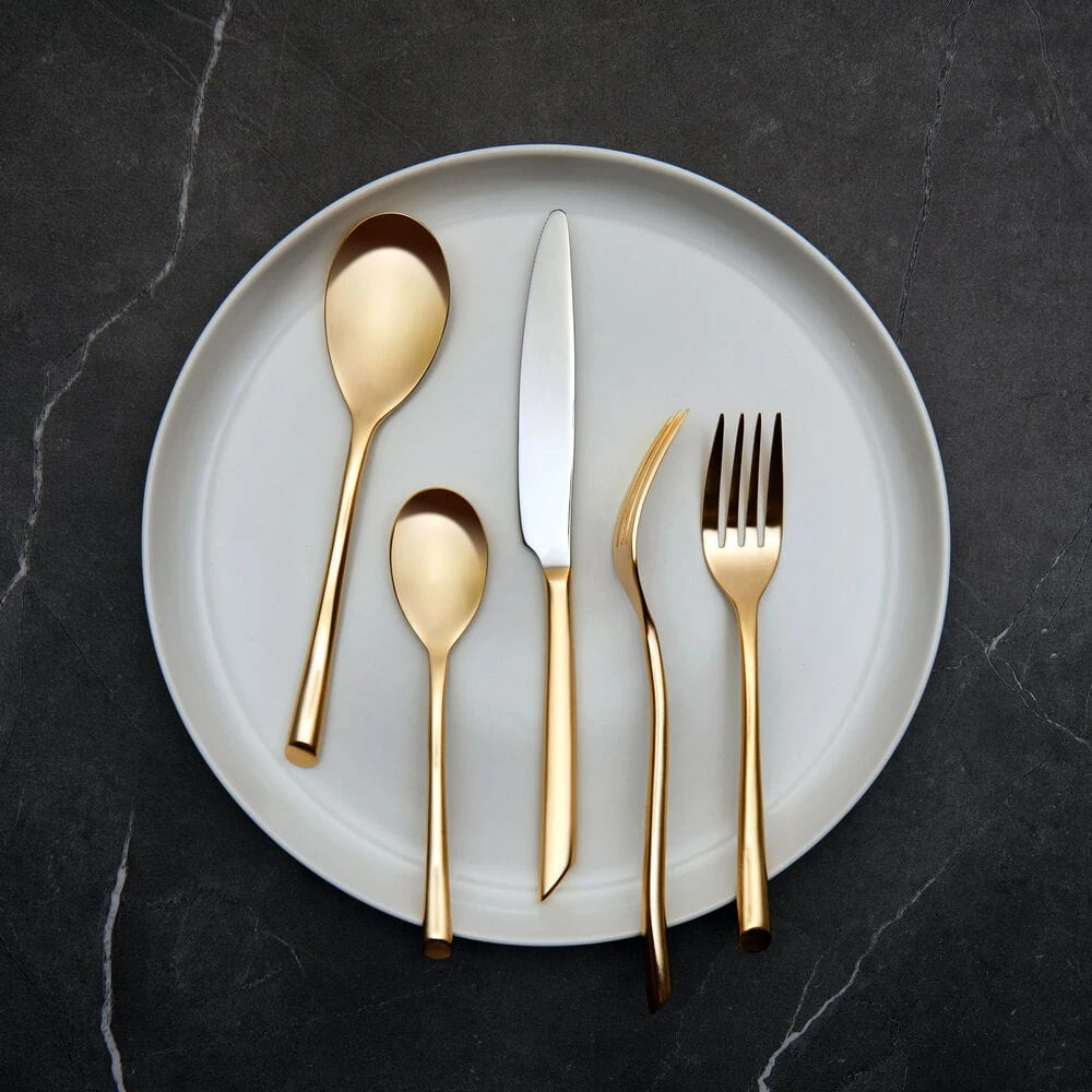 Wave Forged Satin Gold 20 Piece Flatware Set, Service For 4 4 Wave Forged Satin Gold 20 Piece Flatware Set, Service For 4 - Image 2