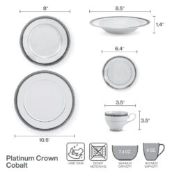 MIKASA Platinum Crown Cobalt 40 Piece Dinnerware Set, Service For 8 -Tableware Shop 21 6821 5224200 MK Platinum Crown Cobalt 40pc Infographic 01
