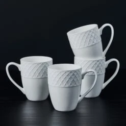 MIKASA Trellis White Set Of 4 Mugs -Tableware Shop 22 3749 5216694 MIkasa Trellis White 4PC Mug Set LIfestyle Black