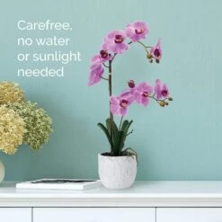 MIKASA 22 Inch Faux Orchid In White Leaf Pot, Fuchsia -Tableware Shop 22 inch faux orchid in white leaf pot fuchsia 5291141 3