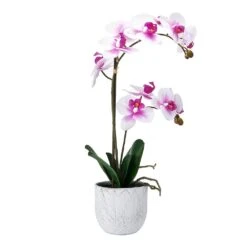 MIKASA 22 Inch Faux Orchid In White Leaf Pot, White And Fuchsia