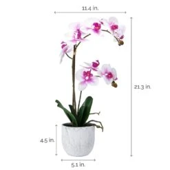 MIKASA 22 Inch Faux Orchid In White Leaf Pot, White And Fuchsia -Tableware Shop 22 inch faux orchid in white leaf pot white and fuchsia 5291140 4