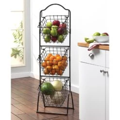 3 Tiered Standing Storage Rack With Market Baskets -Tableware Shop 3 tiered standing storage rack with market baskets 5162874 2
