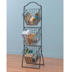 3 Tiered Standing Storage Rack With Market Baskets -Tableware Shop 3 tiered standing storage rack with market baskets 5162874 3