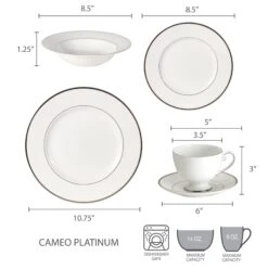 MIKASA Cameo Platinum 40 Piece Dinnerware Set, Service For 8 -Tableware Shop 5051755 dimensions