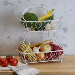Loop And Lattice 2 Tier White Flatback Storage Basket -Tableware Shop 5244883 LS2 looplattice2tierbasket