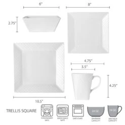 MIKASA Trellis White Square 16 Piece Dinnerware Set, Service For 4 -Tableware Shop 5248525 dimensions