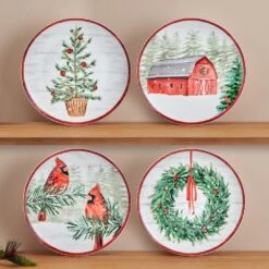 MIKASA Countryside Christmas Set Of 4 Salad Plates -Tableware Shop 5307044 LS2 holidayfoursaladsasorted