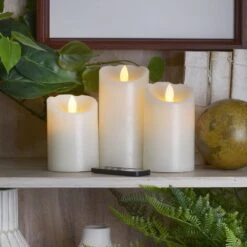 MIKASA Flameless Set Of 3 Melted Edge Pillar LED Candles With Remote -Tableware Shop Flameless Set of 3 Melted Edge Pillar LED Candles with Remote 5277338 4