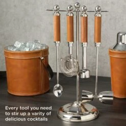 MIKASA Faux Leather Stitched 5 Piece Bar Tool Set -Tableware Shop Leather Stitched 5 Piece Bar Tool Set 5301647 4