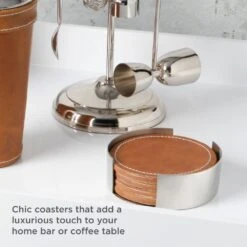 MIKASA Faux Leather Stitched Coaster Set -Tableware Shop Leather Stitched Coaster Set 5301644 2