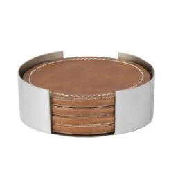 MIKASA Faux Leather Stitched Coaster Set -Tableware Shop Leather Stitched Coaster Set 5301644 4