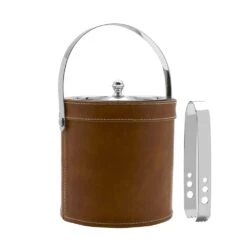 MIKASA Faux Leather Stitched Ice Bucket With Tongs -Tableware Shop Leather Stitched Ice Bucket with Tongs 5301642 5