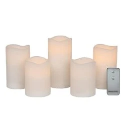 MIKASA Flameless Set Of 5 Wave Pillar LED Candles With Remote