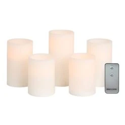 MIKASA Flameless Set Of 5 Pillar LED Candles With Remote