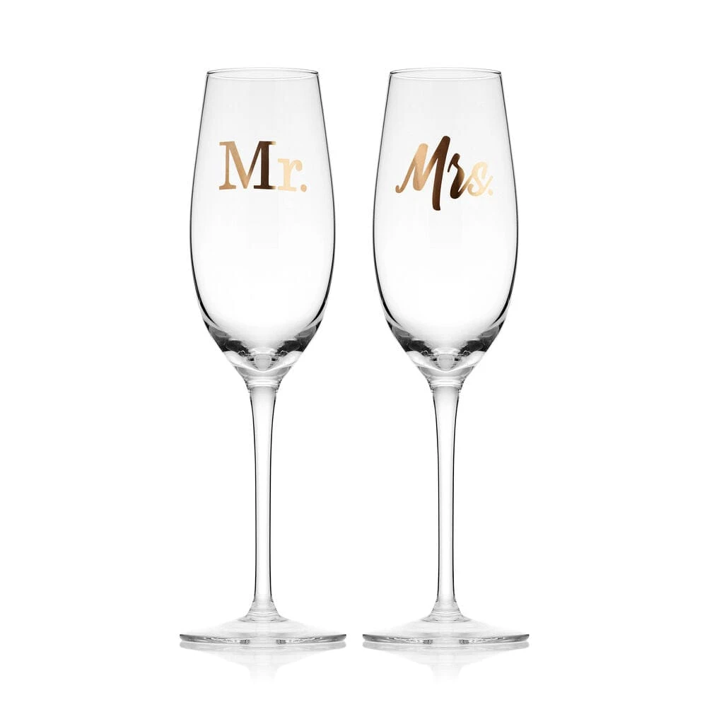 MIKASA Mr. And Mrs. Set Of 2 Champagne Toasting Flute Glasses 3 MIKASA Mr. And Mrs. Set Of 2 Champagne Toasting Flute Glasses