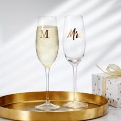 MIKASA Mr. And Mrs. Set Of 2 Champagne Toasting Flute Glasses 12 MIKASA Mr. And Mrs. Set Of 2 Champagne Toasting Flute Glasses -Tableware Shop Mr. and Mrs. Set of 2 Gold Toasting Flutes 5312428 3