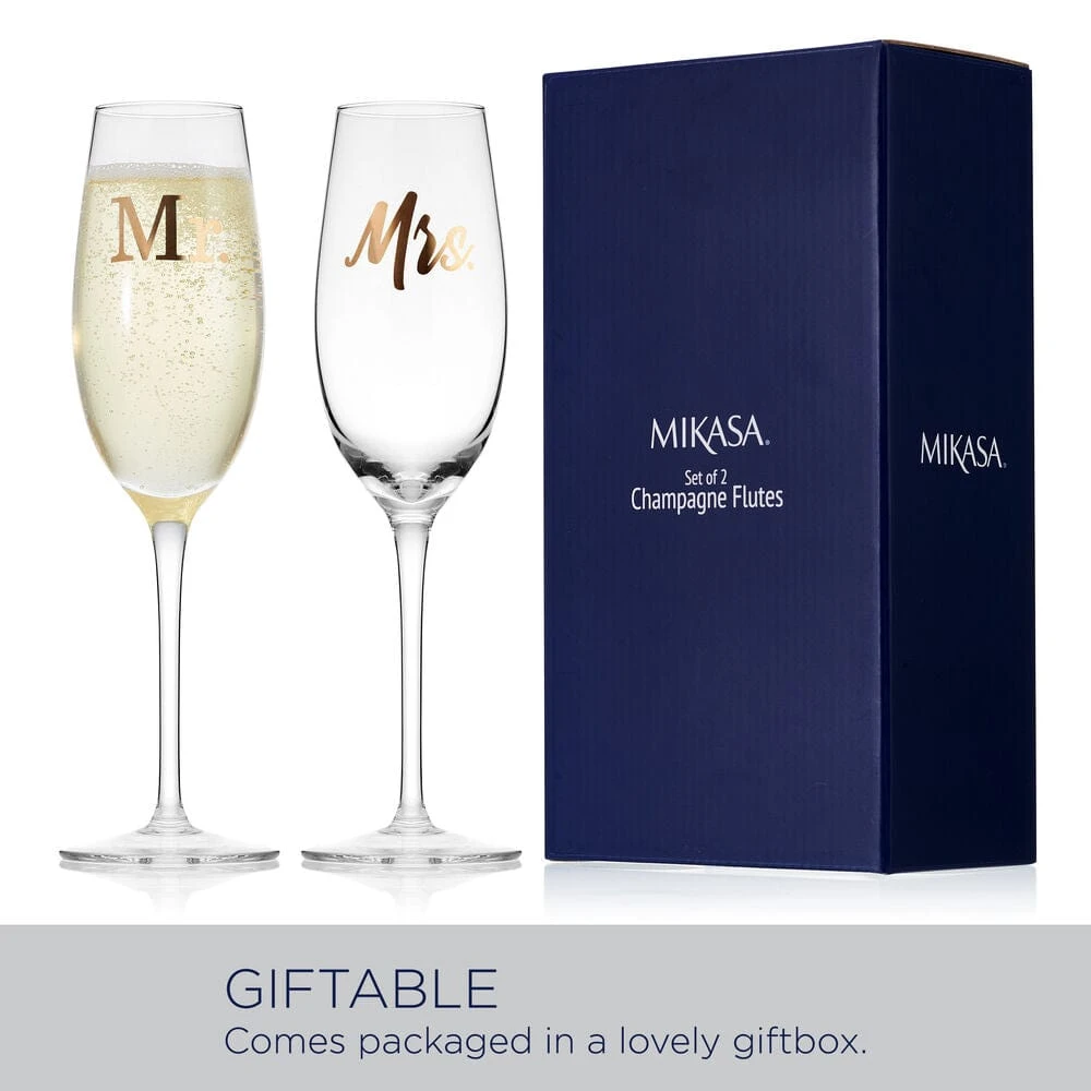 MIKASA Mr. And Mrs. Set Of 2 Champagne Toasting Flute Glasses 7 MIKASA Mr. And Mrs. Set Of 2 Champagne Toasting Flute Glasses - Image 5