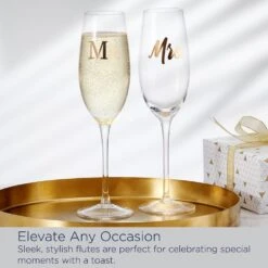 MIKASA Mr. And Mrs. Set Of 2 Champagne Toasting Flute Glasses 15 MIKASA Mr. And Mrs. Set Of 2 Champagne Toasting Flute Glasses -Tableware Shop Mr. and Mrs. Set of 2 Gold Toasting Flutes 5312428 6