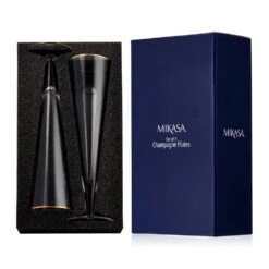 MIKASA Trumpet Gold Set Of 2 Champagne Flute Glasses -Tableware Shop Trumpet Set of 2 Gold Band Flute Glasses 5312427 10