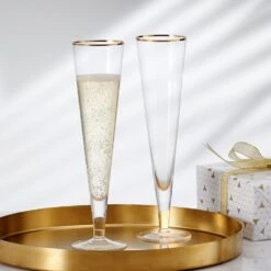 MIKASA Trumpet Gold Set Of 2 Champagne Flute Glasses -Tableware Shop Trumpet Set of 2 Gold Band Flute Glasses 5312427 3