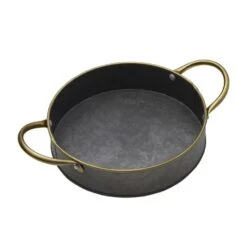 Black Galvanized Round Tray With Handles
