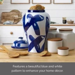 MIKASA Paint Stroke Decorative Canister Vase -Tableware Shop blue and white paint stroke round ceramic storage ginger jar canister 5289426 4