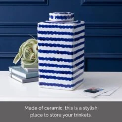 MIKASA Ripple Stripe Decorative Square Ginger Jar Canister -Tableware Shop blue and white ripple stripe square ceramic storage ginger jar canister 5288412 3