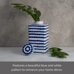 MIKASA Ripple Stripe Decorative Square Ginger Jar Canister -Tableware Shop blue and white ripple stripe square ceramic storage ginger jar canister 5288412 4