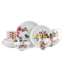 MIKASA Butterfly Garden 16 Piece Dinnerware Set, Service For 4