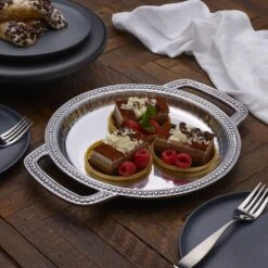 Flutes & Pearls Small Round Handled Tray -Tableware Shop flutes pearls small round handled tray 5302370 3