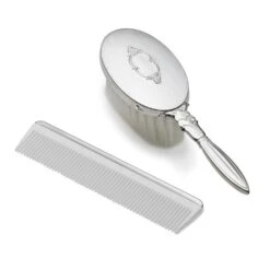Girls Shield Design Oval Sterling Brush Comb Set