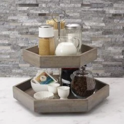Hexagon 2 Tiered Mango Wood Serve Tray -Tableware Shop hexagon 2 tier mango wood serve tray 5277414 3