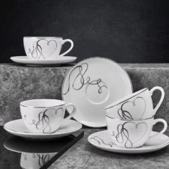 MIKASA Love Story Set Of 4 Teacups And Saucers -Tableware Shop love story set of 4 cups and saucers 5293353 3