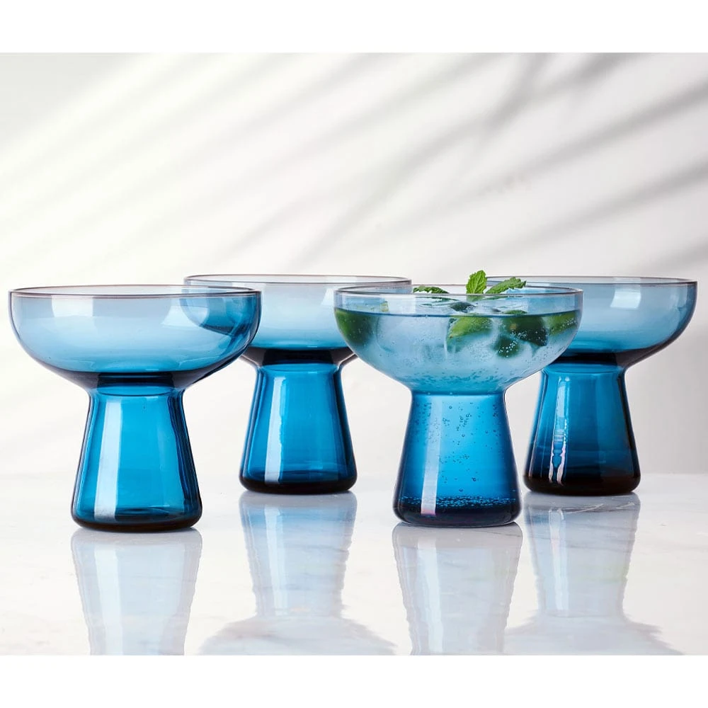 MIKASA Phoebe Blue Set Of 4 Margarita Cocktail Glasses 4 MIKASA Phoebe Blue Set Of 4 Margarita Cocktail Glasses - Image 2