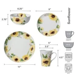 MIKASA Sunflower 24 Piece Dinnerware Set, Service For 6 -Tableware Shop sunflower 24 piece dinnerware set service for 6 5285875 8