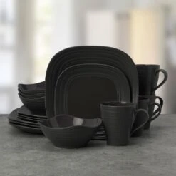 MIKASA Swirl Graphite Square 16 Piece Dinnerware Set, Service For 4 -Tableware Shop swirl graphite square 16 piece dinnerware set service for 4 5138520 2