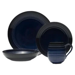 MIKASA Swirl Black Coupe With Cobalt Ombre Accent 16 Piece Dinnerware Set, Service For 4 -Tableware Shop swirl ombre cobalt coupe 16 piece dinnerware set service for 4 5264484 8