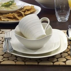 MIKASA Swirl White Square 16 Piece Dinnerware Set, Service For 4 -Tableware Shop swirl white square 16 piece dinnerware set service for 4 5138525 3