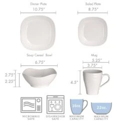 MIKASA Swirl White Square 16 Piece Dinnerware Set, Service For 4 -Tableware Shop swirl white square 16 piece dinnerware set service for 4 5138525 8