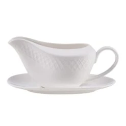MIKASA Trellis White Gravy Boat With Stand