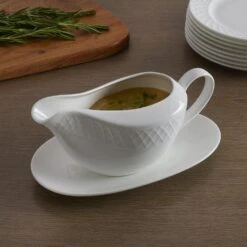 MIKASA Trellis White Gravy Boat With Stand -Tableware Shop trellis white gravy boat with stand 5285630 3