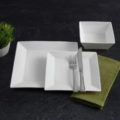 MIKASA Trellis White Square 16 Piece Dinnerware Set, Service For 4 -Tableware Shop trellis white square 16 piece dinnerware set service for 4 5248525 3