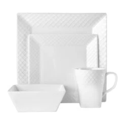 MIKASA Trellis White Square 16 Piece Dinnerware Set, Service For 4 -Tableware Shop trellis white square 16 piece dinnerware set service for 4 5248525 4