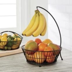Tully 2 Tier Fruit Storage Basket With Banana Hook -Tableware Shop tully 2 tier fruit storage basket with banana hook 5286218 2