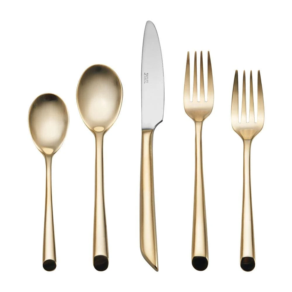 Wave Forged Satin Gold 20 Piece Flatware Set, Service For 4 3 Wave Forged Satin Gold 20 Piece Flatware Set, Service For 4